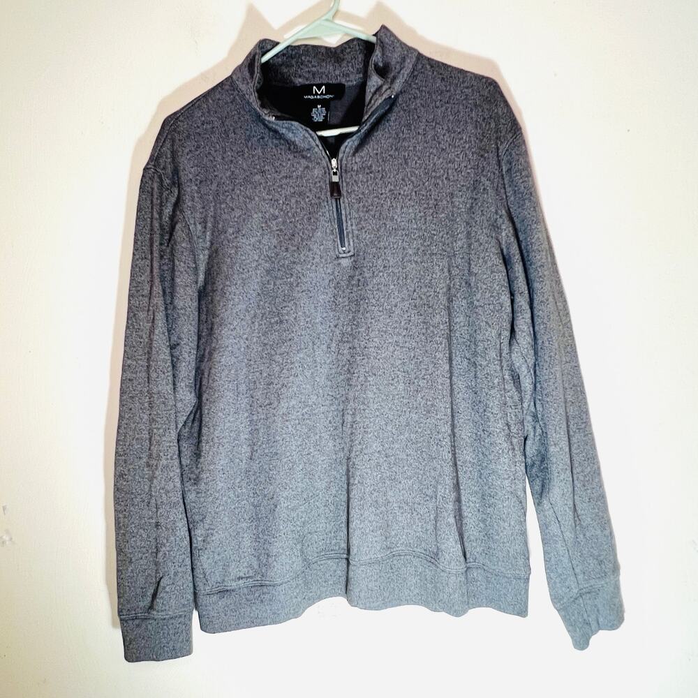 Magaschoni Men’s 1/4 Zip Pullover Sweater Medium Gray Dadcore Preppy Golf